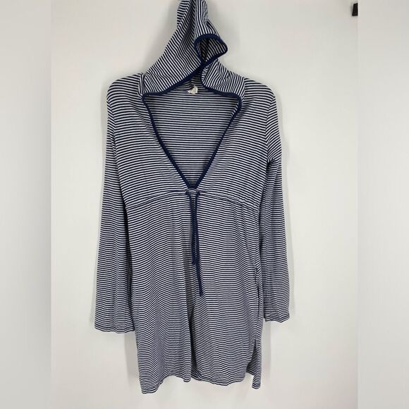 Merona Women’s V Neck Long Sleeve Striped Hoodie Swim Cover Up size S - Picture 1 of 3